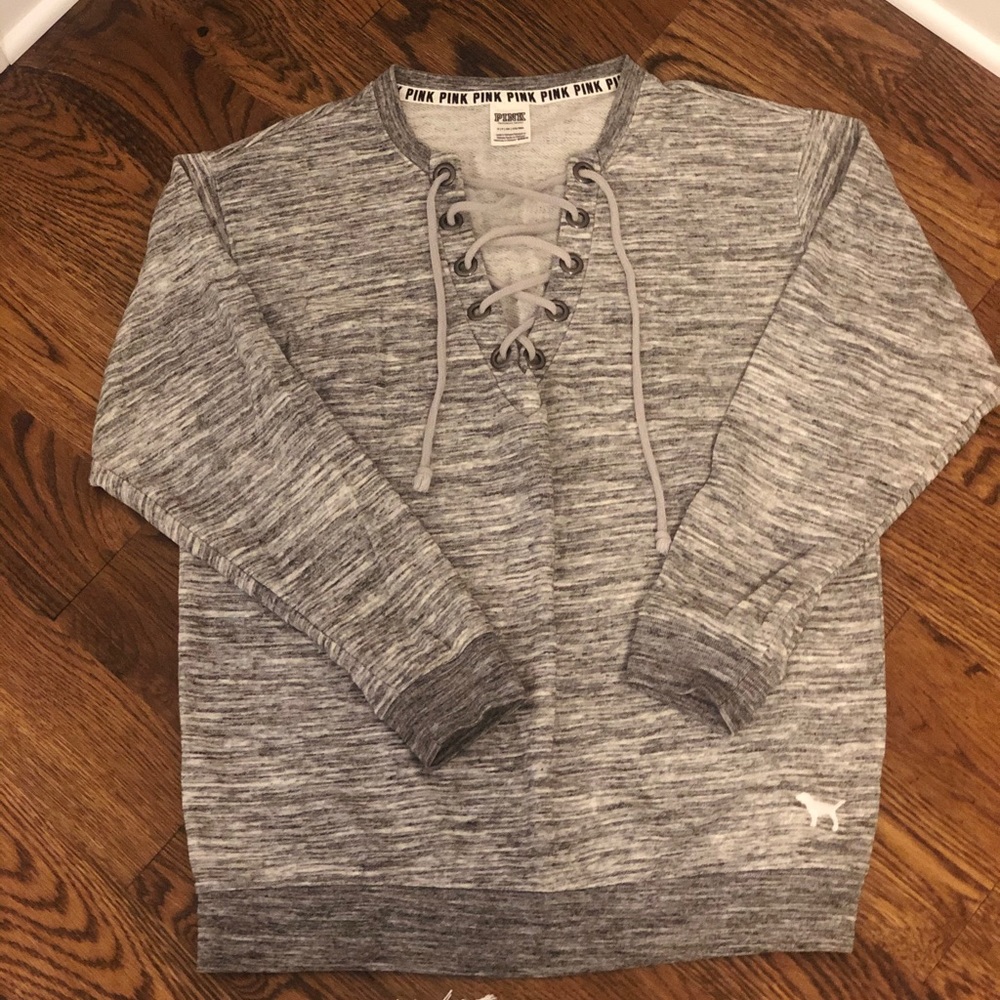 Victorias Secret Pink Lace-Up Pullover Sweatshirt